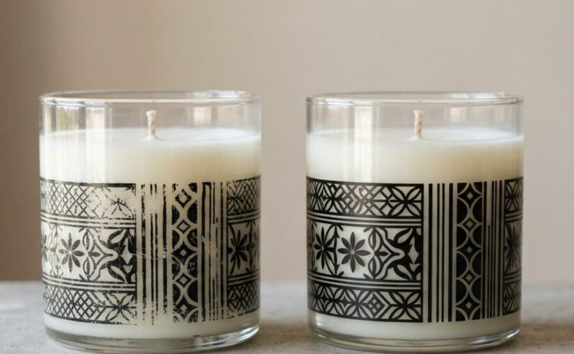 Comparison of screen printing quality on glass candle jars showing clean print versus worn or imperfect decoration finish